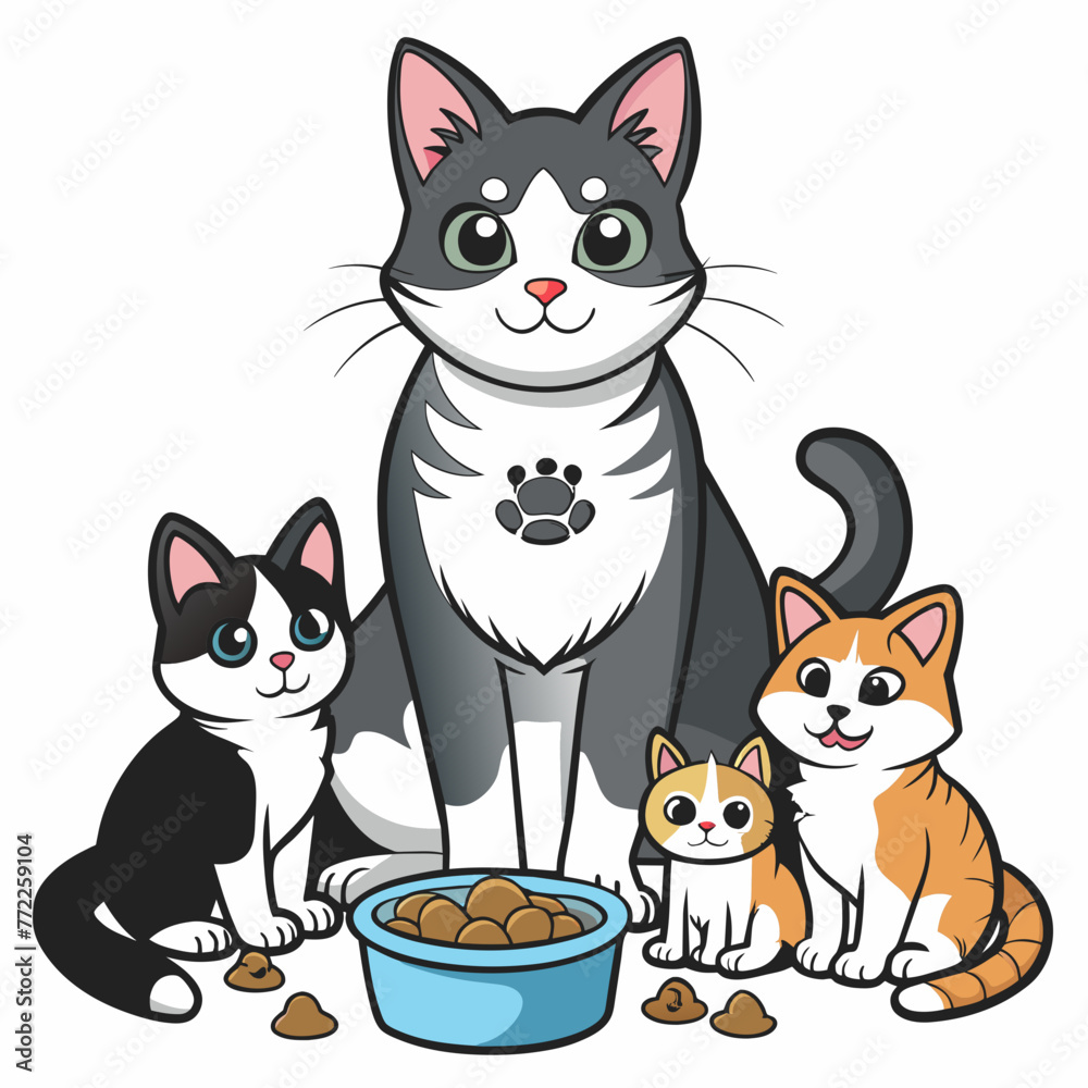 Obraz premium Feline Gathering: Vector Illustration of Cats Sitting Together