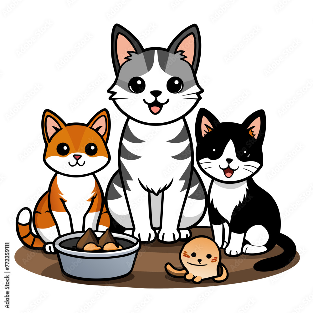Feline Gathering: Vector Illustration of Cats Sitting Together