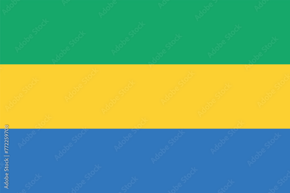 Flag of Gabon. The Gabonese tricolor flag is green-yellow-blue. State symbol of the Gabonese Republic. Flag of Gabon. The Gabonese tricolor flag is green-yellow-blue. State symbol of the Gabonese Republic.