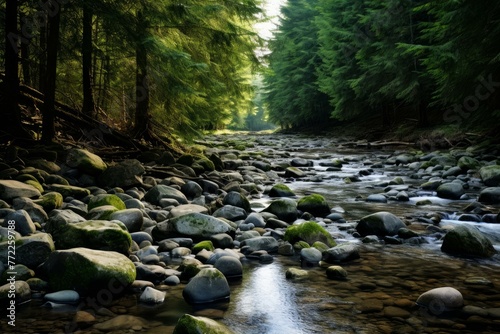 Glistening Forest river rocks. Nature creek. Generate Ai