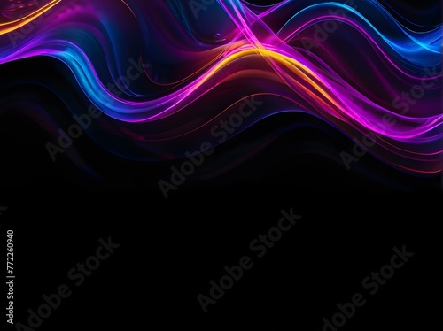 Abstract Trendy dark background with copy space. bright wave header, great design for any purposes. laser Neon glowing lines on black tech innovation background, wallpaper