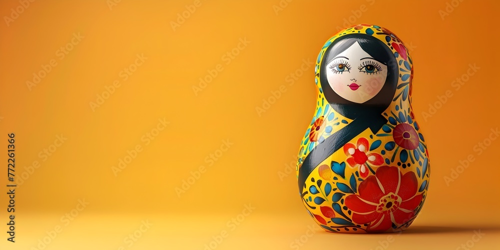 Fototapeta premium Colorful Matryoshka Nesting Dolls with Floral Patterns Hiding Mysteries Within on Vibrant Orange Background