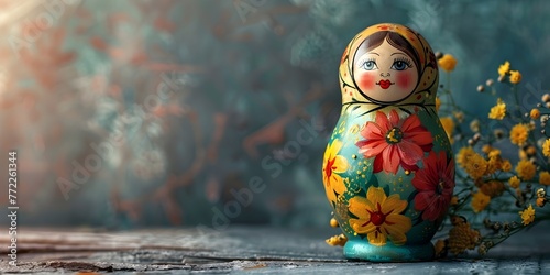 Vibrant Matryoshka Doll Unveiling Layers of Cultural Tradition and Whimsical Charm on Isolated Background with Copy Space photo