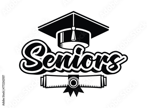 Senior Class logo for greeting, invitation card. Text for graduation design, congratulation event, T-shirt, party, high school or college graduate. Vector on transparent background