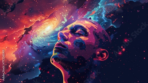 Conceptual illustration - the universe within us. Male portrait Modern vector illustration