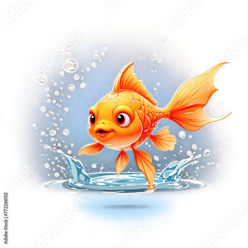 Cute Sea Goldfish Watercolor Clipart