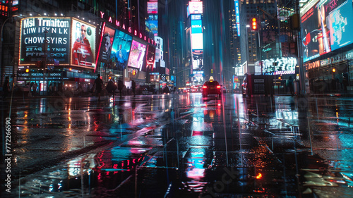 The image of an extremely wet times square.