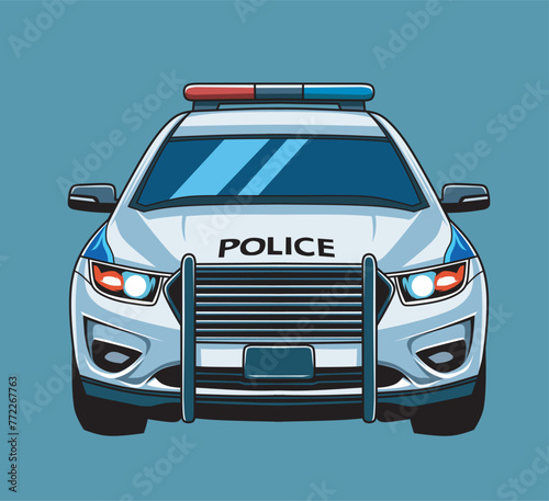 Sedan Police Car, Police Patrol Car, front view angle, illustration vector art 