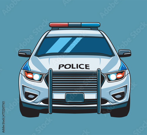 Sedan Police Car, Police Patrol Car, front view angle, illustration vector art	