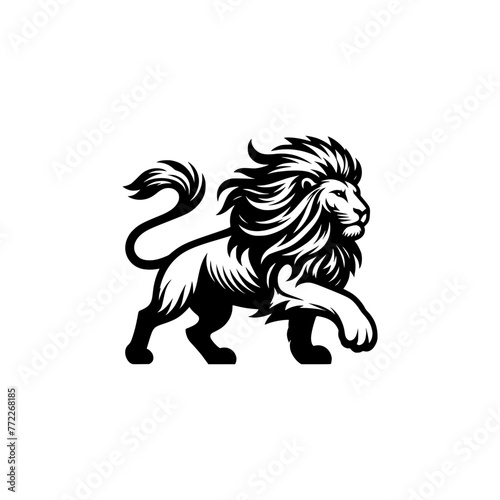 Vector logo of a running lion. black and white illustration of a charging big cat.