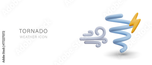 Tornado vector sign in 3D style. Wind, lightning, tornado on white background
