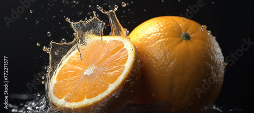 fresh orange fruits with water splash 87
