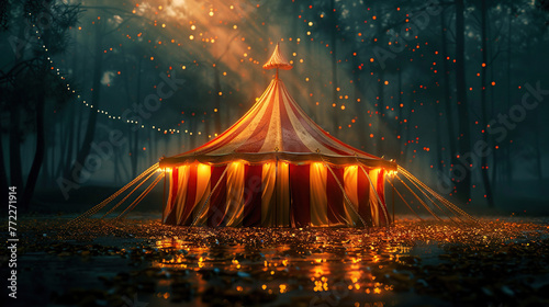 circus tent, carnival celebrations,  Carnival, amusement theater. Entertainment show, World Circus Day. Holiday concept. Template for background, banner, card, poster photo