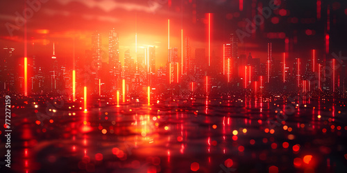 Backdrop With Illumination Of Red Spotlights For Flyers realistic image ultra high design Big data connection technology concept with smart city and abstract polygon pattern.