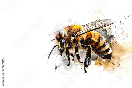 single bee, drawn by hand. Graphic paintings of a doodle. set off on a white backdrop, Illustrations.