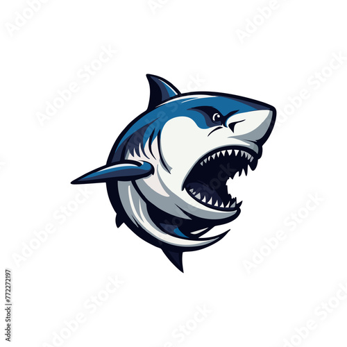 Furious scary Shark head with an open mouth. flat art vector design for tshirt  logo  emblem and sticker. esport