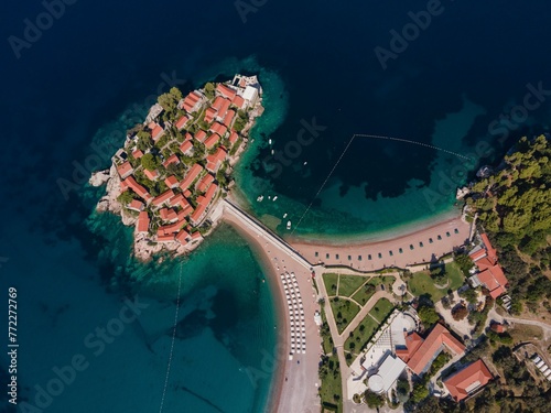 Aerial view of the Sveti Stefan islet in Montenegro.