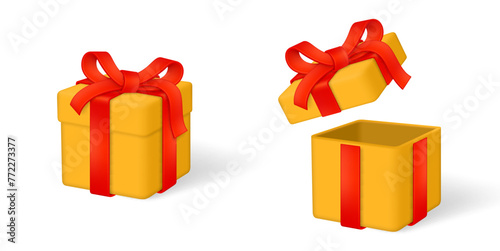 Gift box with bow and ribbons. Isolated on white background