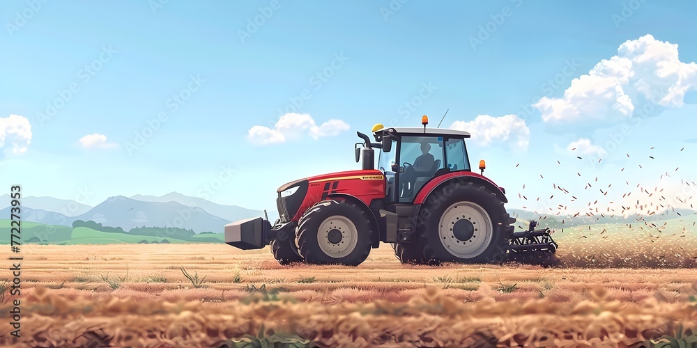 Tractor Plowing Through Fertile Fields Boosting Agricultural Productivity Amid Serene Countryside Tractor Plowing Through Fertile Fields Boosting Agricultural Productivity Amid Serene Countryside