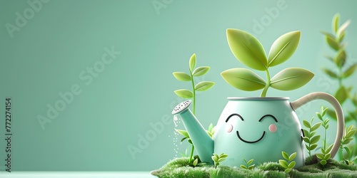 Cheerful Watering Can Nurturing Budding Nature with Tender Care Fostering Growth and Renewal on Isolated Background
