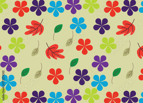 Indian Summer Seamless pattern in oriental geometric traditional style. Leaves, rowanberry and mushroom with coloured background blue, light colour. vector Designed by Vishal Singh