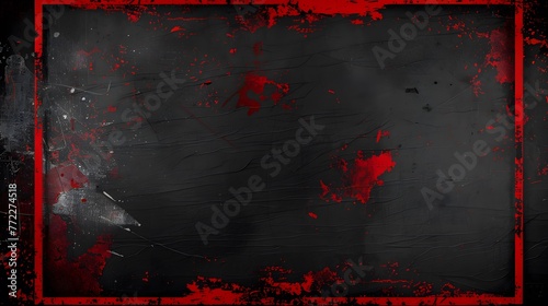 Expressive red grunge frame for copyspace on isolated black canvas, vibrant red brush strokes on black wall