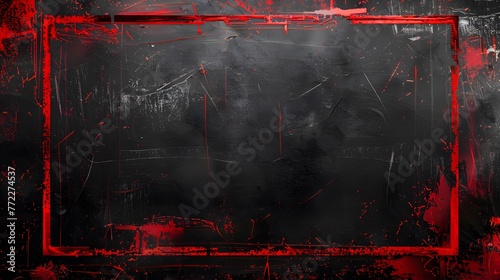 Vibrant red grunge border on isolated black backdrop, bold red brush strokes on black wall