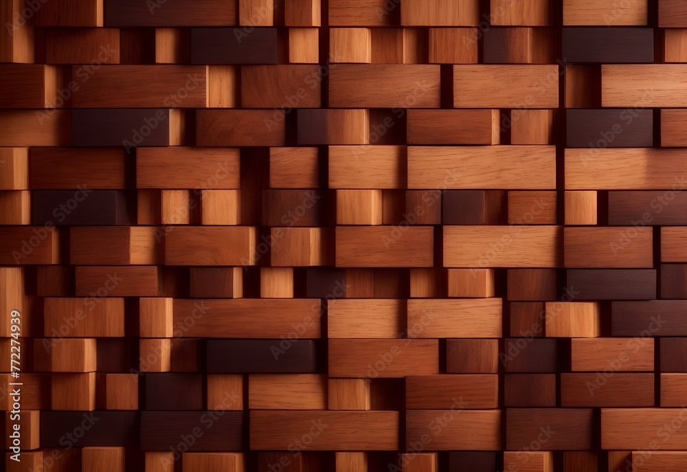 A detailed closeup of a hardwood wall featuring small rectangular wooden squares. Wooden background wall from cubes A detailed closeup of a hardwood wall featuring small rectangular wooden squares. Wooden background wall from cubes