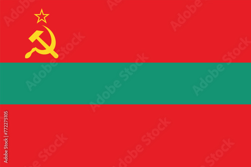 Flag of the Pridnestrovian Moldavian Republic. Transnistrian red-green flag with the Soviet coat of arms. State symbol of the Pridnestrovian Moldavian Republic photo