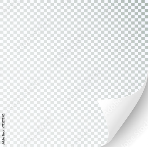 Curly Page Corner realistic illustration. Curled corners set. Paper page curl corner, flip turn fold sheet. Sticker. Vector
