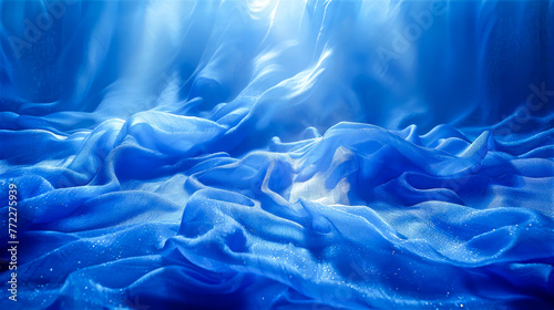 Ethereal blue fabric waves, resembling serene ocean, create flowing texture, perfect for backgrounds that require sense of calmness, ideal for meditation and relaxation-themed visual content