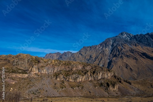 Scenic image of Kazbegi Mountain in the Mtskheta-Mtianeti region of Georgia