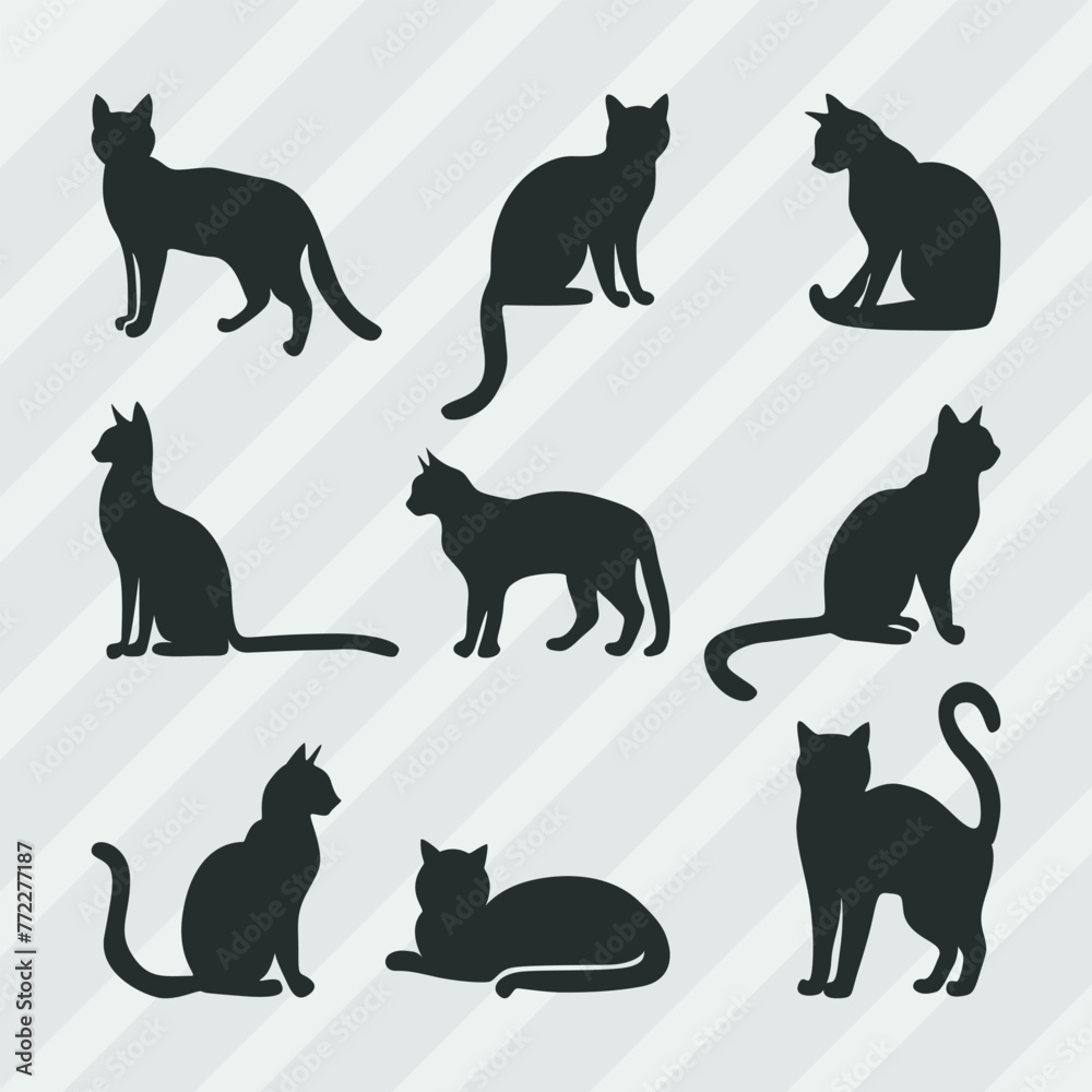 Cat Silhouette Vector Collection, Cat Symbol Set