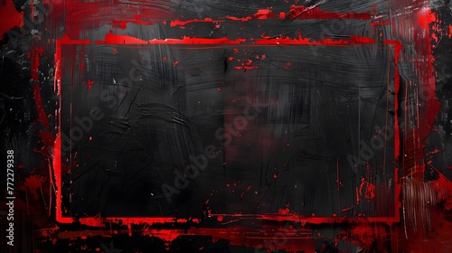Dramatic red distressed edge against dark canvas, vibrant red paint strokes on black wall