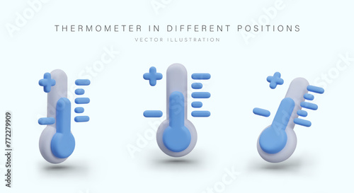 Blue 3D thermometer with measurement scale, plus, minus