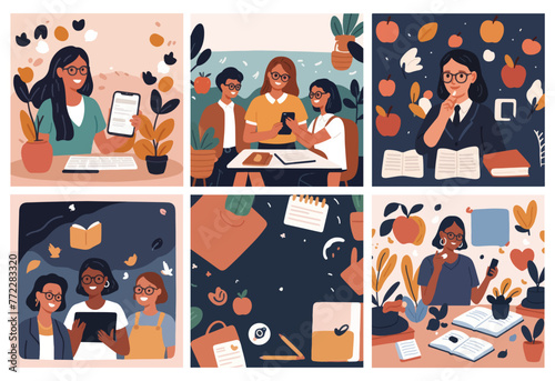 Gratitude in Bloom. Celebrating Teacher's Day with Appreciation and Inspiration. Mega Set Collection, Flat Design, Vector Illustration.