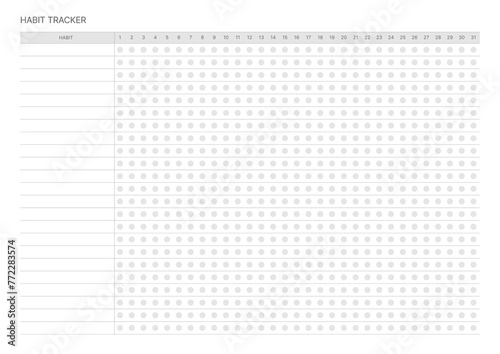 Habit tracker design template in a modern, simple, and minimalist style. Note, scheduler, diary, calendar, planner document template illustration.