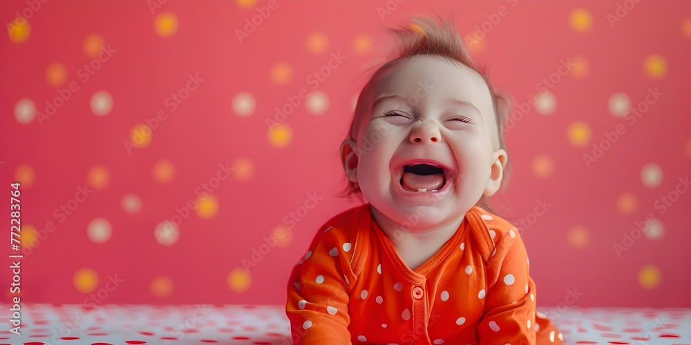 Ecstatic Baby Character s Laughter Filling the Room with Joyous Echoes on Vibrant Polka Dot Background Ecstatic Baby Character s Laughter Filling the Room with Joyous Echoes on Vibrant Polka Dot Background