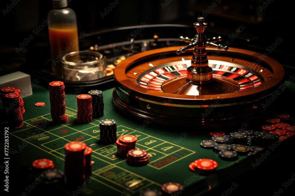 Obraz premium Unpredictable Roulette table casino gambling. Rich winner. Generate Ai