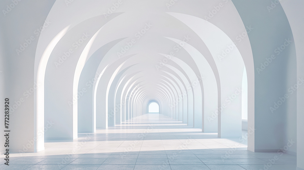 Obraz premium An infinite white archway corridor with a minimalist aesthetic.