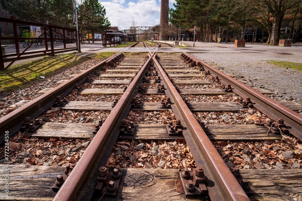 Closeup of old aged rusty locomotive tracks outdoors Closeup of old aged rusty locomotive tracks outdoors