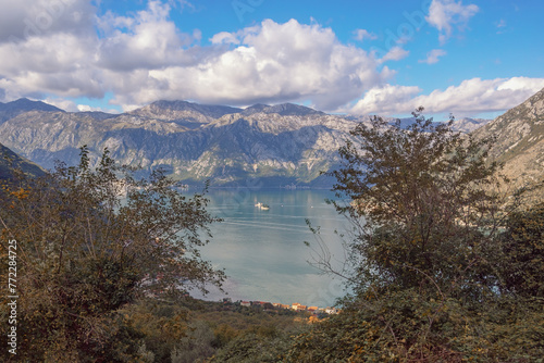 Beautiful Mediterranean landscape. Montenegro, Adriatic Sea. View of Bay of Kotor in November