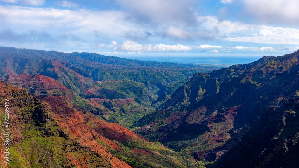 Scenic landscape of forested rocky hills covered in clouds in spring Scenic landscape of forested rocky hills covered in clouds in spring