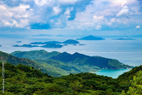South China Sea as seen from the green Lantau Island in Hong Kong photo