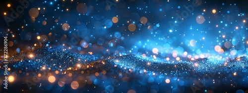 Abstract blue bokeh lights with soft light background, blurred wall.