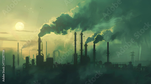 A factory emitting toxic emissions into the atmosphere photo