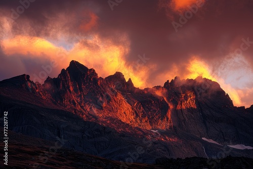 Fiery Sky  Majestic Sunset Over Rugged Mountains
