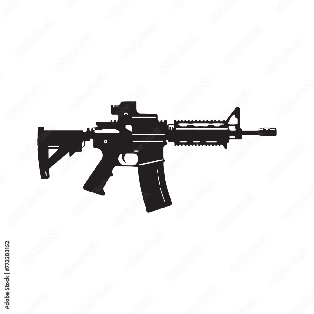 Tactical Precision Displayed: Dynamic Assault Rifles Silhouette Captured in Every Frame - Assault Rifles Illustration - Minimallest Rifles Vector
