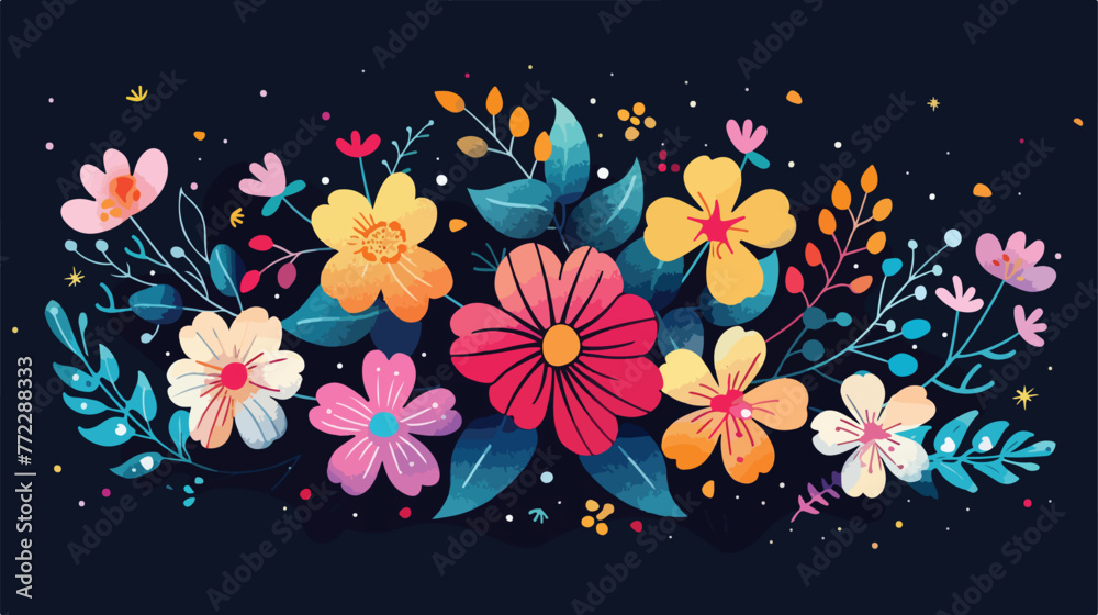 Colorful abstract flower arrangements on a dark col - obrazy, fototapety, plakaty 