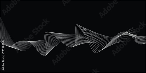 Abstract wave lines background. Curve flowing background. White line on black background.